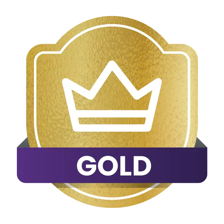 Emblema de membresía de reparación de crédito dorado con corona y pancarta DORADA