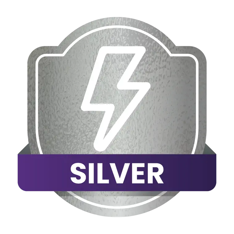 Emblema de membresía de reparación de crédito plateado con estrella y pancarta PLATEADA