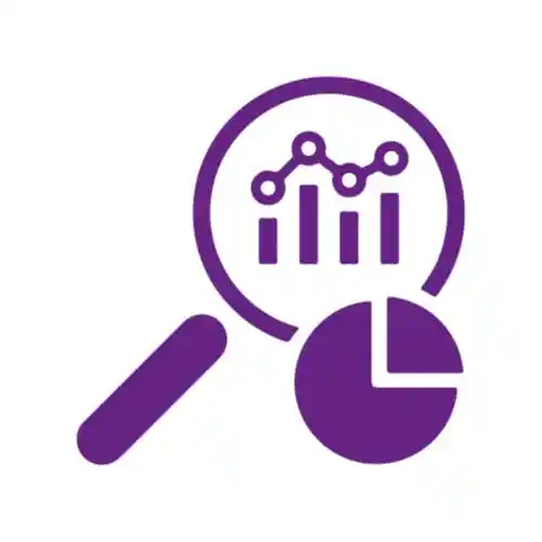 Ícono de interfaz de usuario plano de lupa y gráfico de análisis