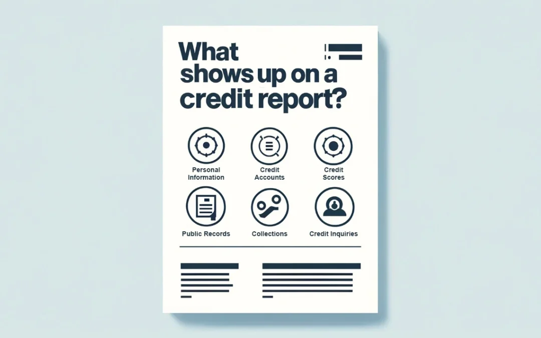 Póster sobre informe crediticio con: datos personales, cuentas de crédito, puntajes, registros y consultas.